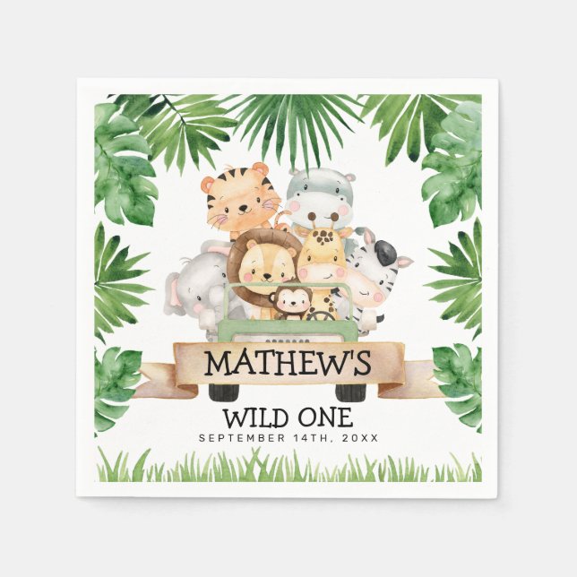 Serviette En Papier Jungle Safari Wild Un Anniversaire Papier Napkins (Devant)