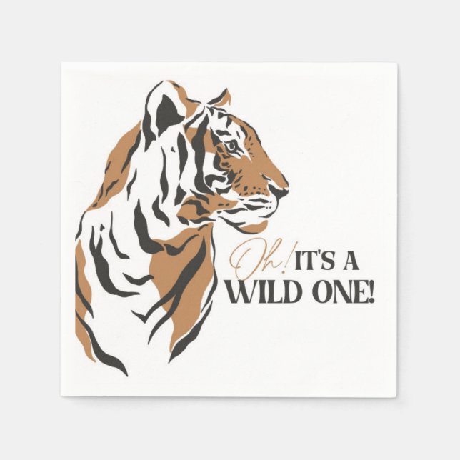 Serviette En Papier Jungle Tigre sibérien sauvage un premier anniversa (Devant)