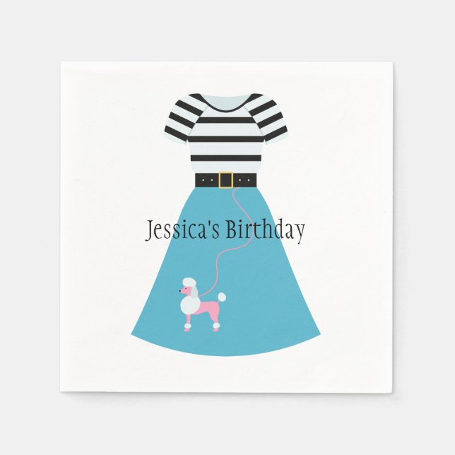 Serviette En Papier Jupe Retro Blue Poodle (Devant)