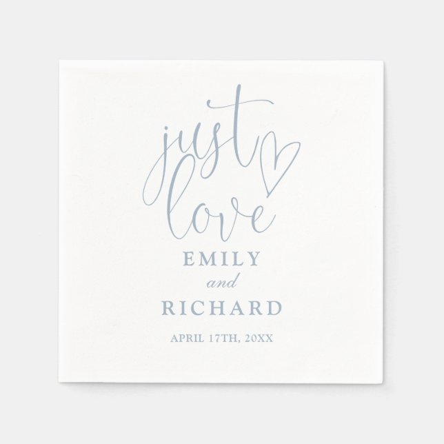 Serviette En Papier Just Love Script élégant Dusty Blue Mariage (Devant)