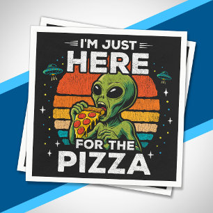 Serviette En Papier Juste ici pour la Pizza Rétro Espace Drôle Alien