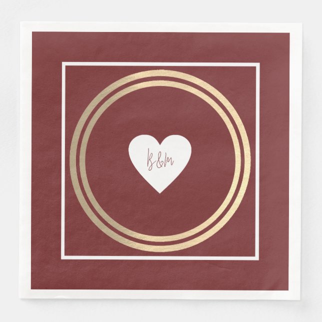 Serviette En Papier Juste Initiales Amour Coeur Bourgogne Moderne (Devant)