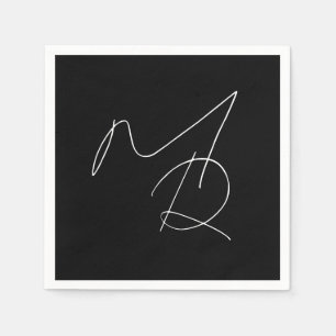 Serviette En Papier Juste les initiales... Monogramme mince simple B&W