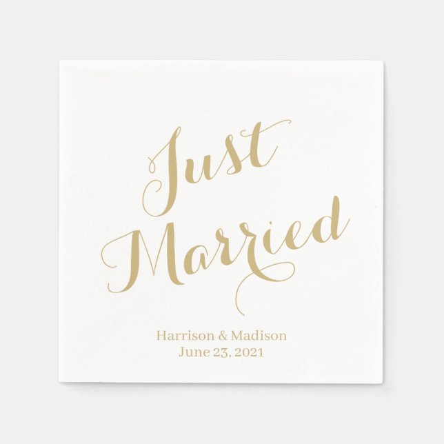 Serviette En Papier Juste marié or script personnalisé élégant Mariage (Devant)