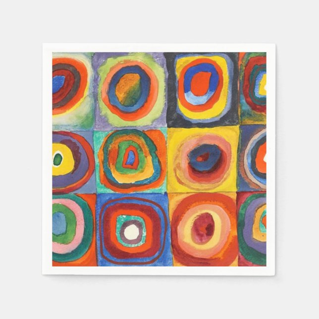 Serviette En Papier Kandinsky - Carrés aux cercles concentrés (Devant)