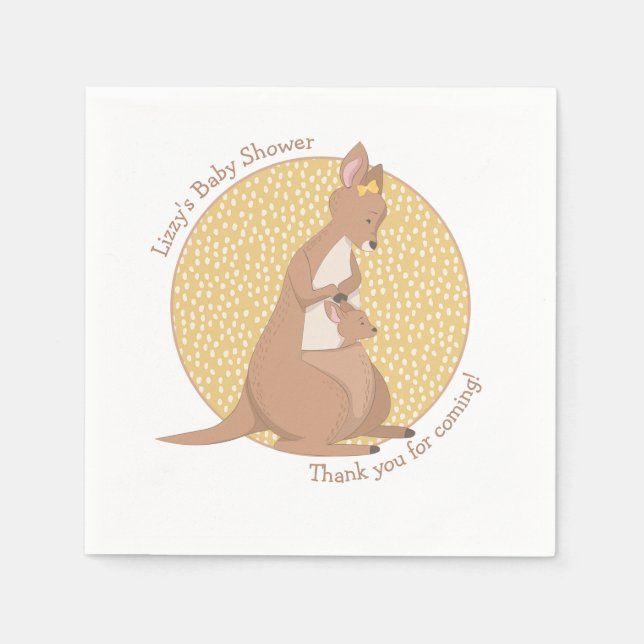 Serviette En Papier Kangaroo Baby shower Neutre Jaune et Tan (Devant)