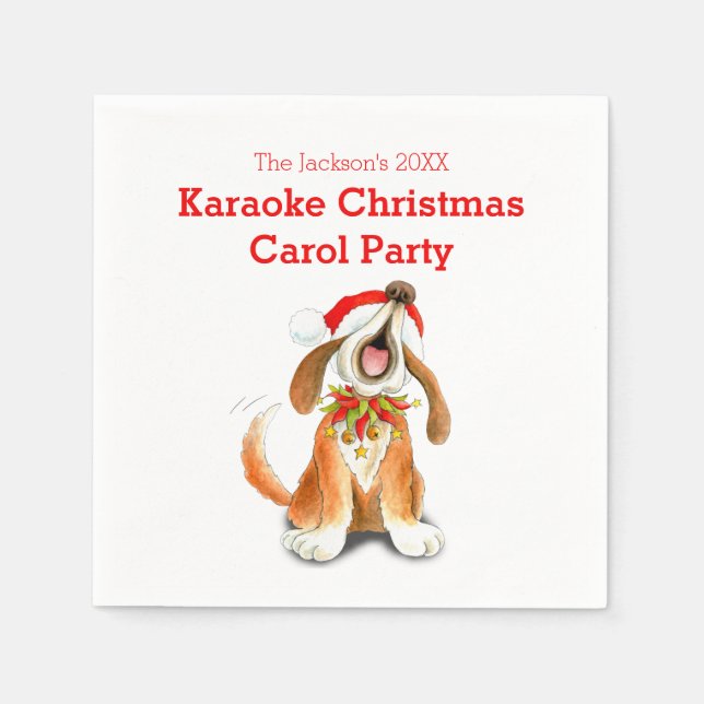 Serviette En Papier Karaoke chantant chien Noël fête de covoiturage (Devant)