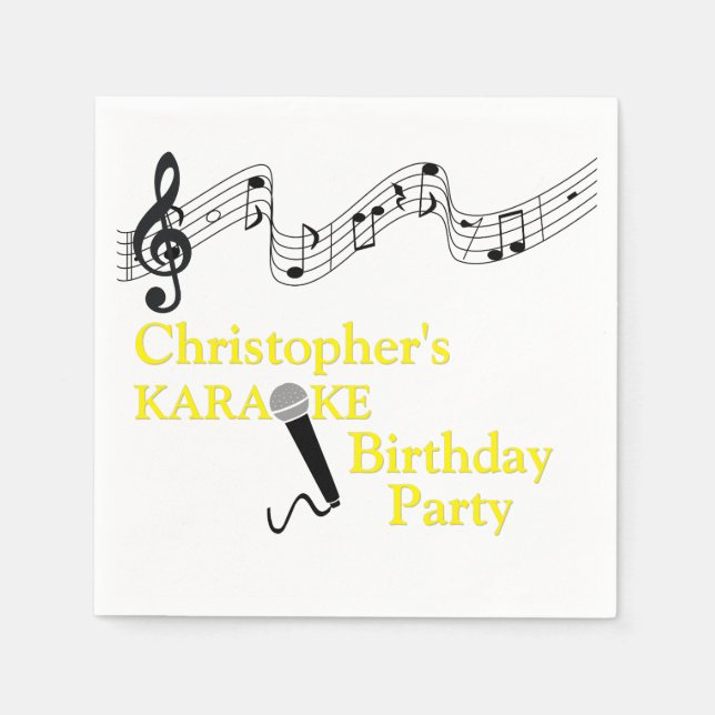 Serviette En Papier Karaoke Party Échelle musicale Microphone Jaune (Devant)