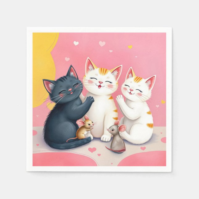 Serviette En Papier Kawaii Art Chats et souris (Devant)