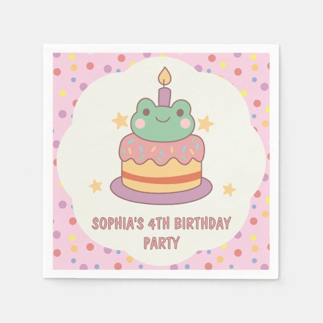 Serviette En Papier Kawaii Frog gâteau d'anniversaire personnalisé (Devant)