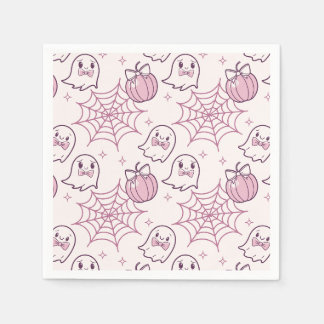 Serviette En Papier Kawaii Halloween rose Fantômes et Citrouille