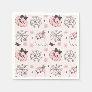 Serviette En Papier Kawaii Motif d'Halloween rose avec Ghost, Citrouil