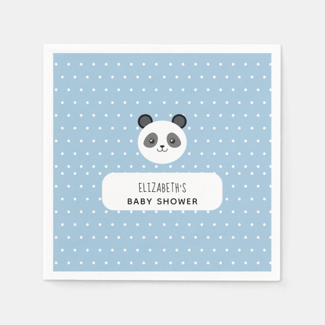 Serviette En Papier Kawaii Panda baby shower bleu pois (Devant)