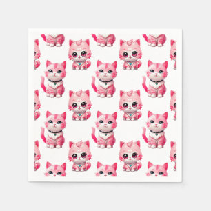 Serviette En Papier Kawaii Rose Kitty Cats Design