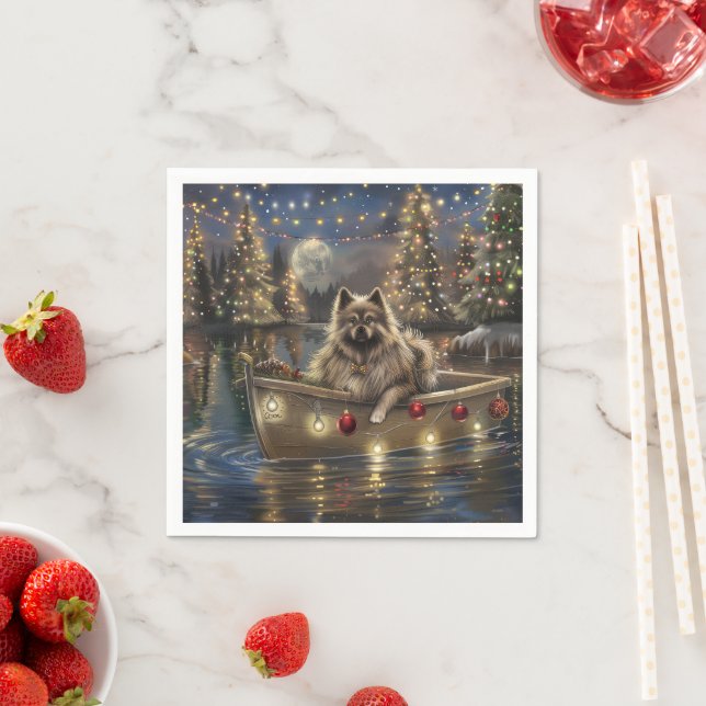 Serviette En Papier Keeshond Noël Festive Voyage (En situation)