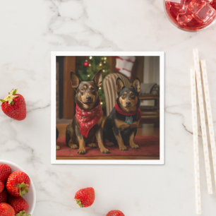 Serviette En Papier Kelpie australienne près de la cheminée Noël