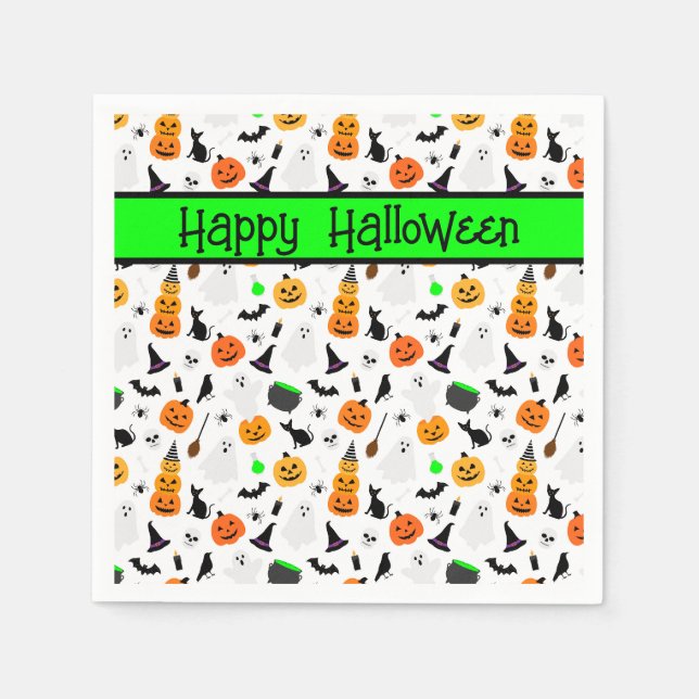 Serviette En Papier Kid Halloween Ghost Citrouille Black Chat Personna (Devant)
