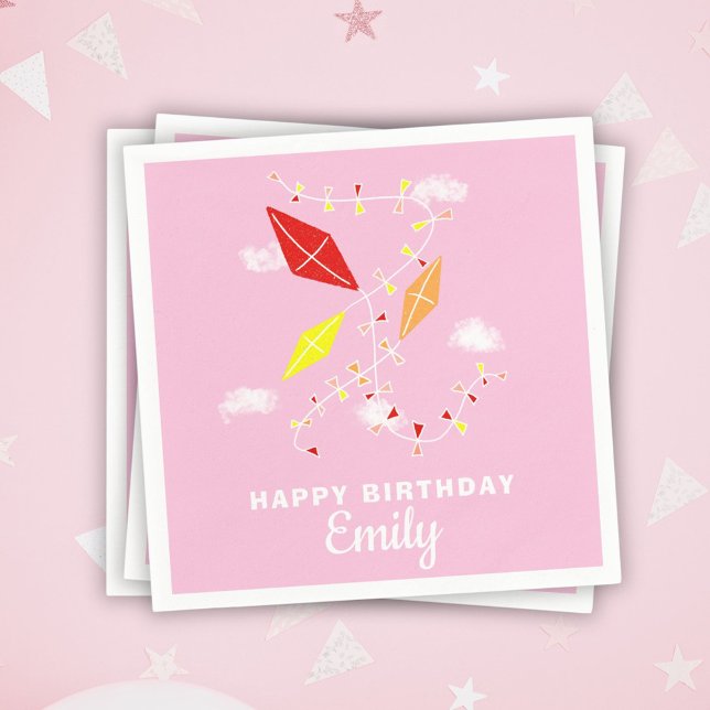 Serviette En Papier Kites Rose Girl Joyeuse fête d'anniversaire (Créateur téléchargé)