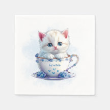 Kitten en Coupe Fleurs Bleues serviettes