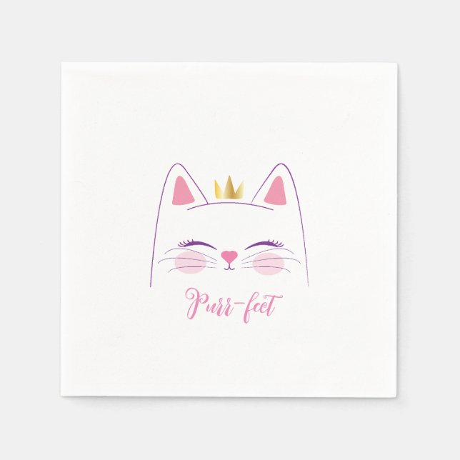 Serviette En Papier Kitty Chat Anniversaire Fête Favoriser Stick Rond  (Devant)