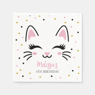 Serviette En Papier Kitty Chat rose or fête d'anniversaire