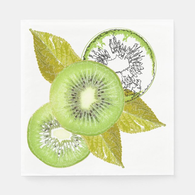 Serviette En Papier Kiwi, fruité, vert et blanc, frais, juteux, blanc (Devant)