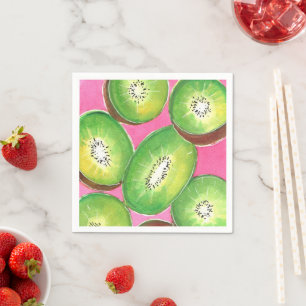 Serviette En Papier Kiwi sur cocktail rose napkin néon vert et rose