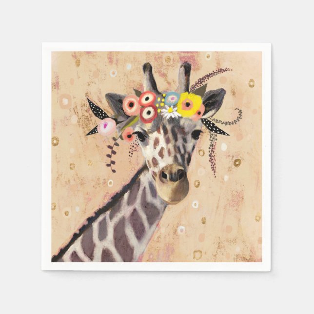 Serviette En Papier Klimt Giraffe | Couronne De Fleurs (Devant)