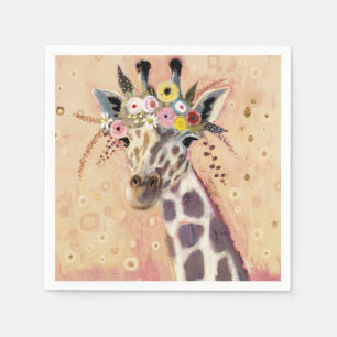 Serviette En Papier Klimt Giraffe Orné De Fleurs