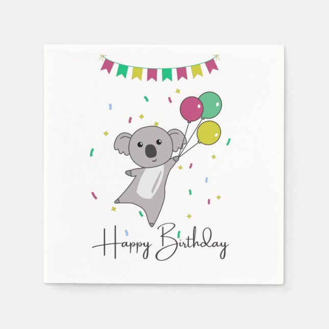 Serviette En Papier Koala Vous Souhaite Bon Anniversaire Koalas Napkin (Devant)