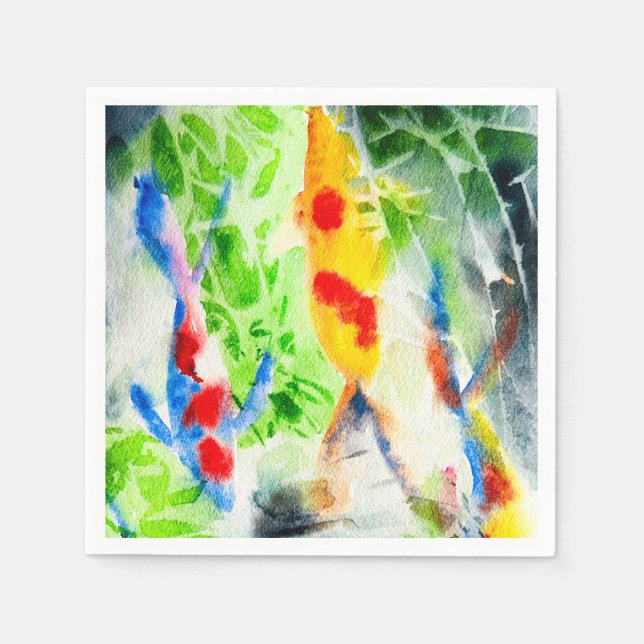 Serviette En Papier Koi Watercolor poisson fine art (Devant)
