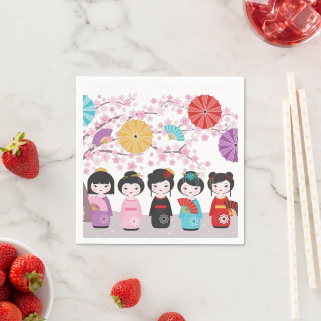 Serviette En Papier Kokeshi Dolls (En situation)