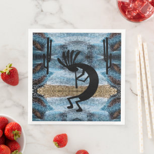 Serviette En Papier Kokopelli Sud-Ouest Désert Mosaïque Bleu