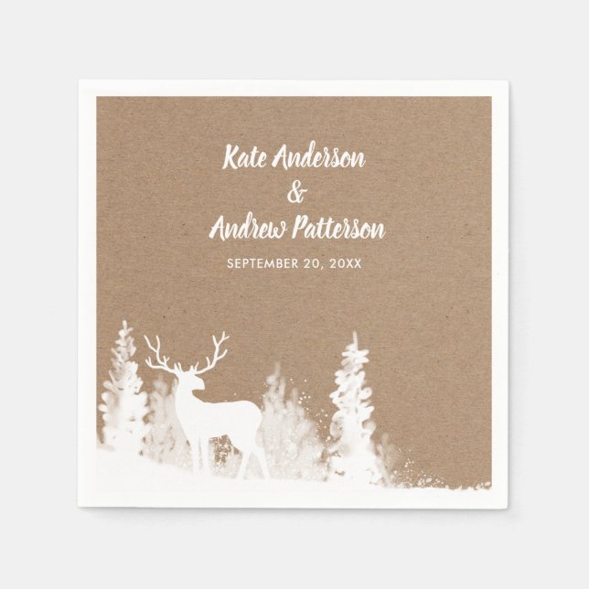 Serviette En Papier Kraft Paper Deer Mariage de Noël (Devant)