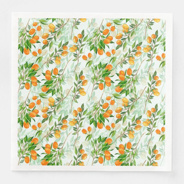 Serviette En Papier Kumquat Tropical Summer Fruit Motif sur Mint (Devant)