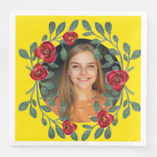 Serviette En Papier La Belle et la Bête Roses Rouges Photo sur Jaune
