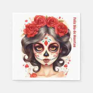 Serviette En Papier La Calavera Catarina 💀 en Flores Rojas 🌹