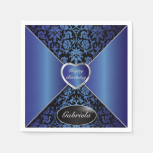 Serviette En Papier La damassé bleue et noire   de saphir