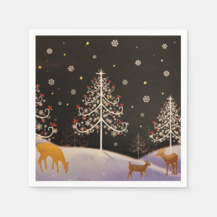 Serviette En Papier La famille des cerfs Vintages d'or dans la forêt 