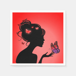 Serviette En Papier La femme papillons rouges