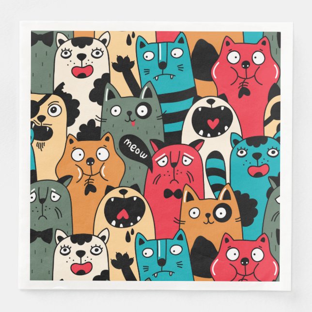Serviette En Papier La foule de chats (Devant)