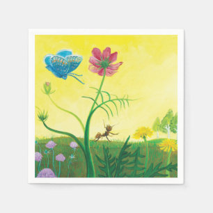 Serviette En Papier La fourmi et le papillon bleu sur la prairie fleur