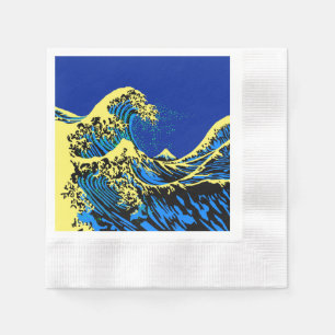 Serviette En Papier La grande vague Hokusai en bleu pop