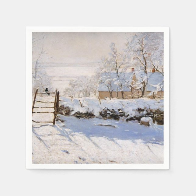 Serviette En Papier La Magpie, Monet célèbre peinture (Devant)