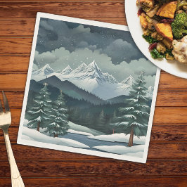 Serviette En Papier La montagne de la forêt d'hiver