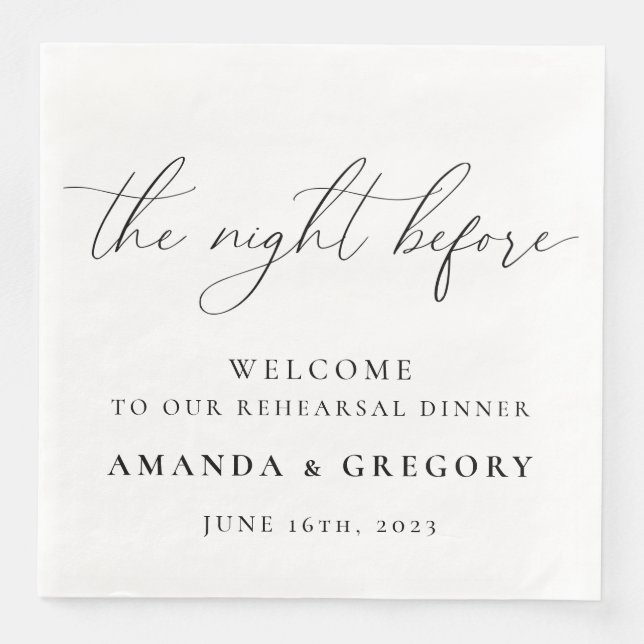 Serviette En Papier La Nuit Avant Le Dîner De Répétition Mariage (Devant)