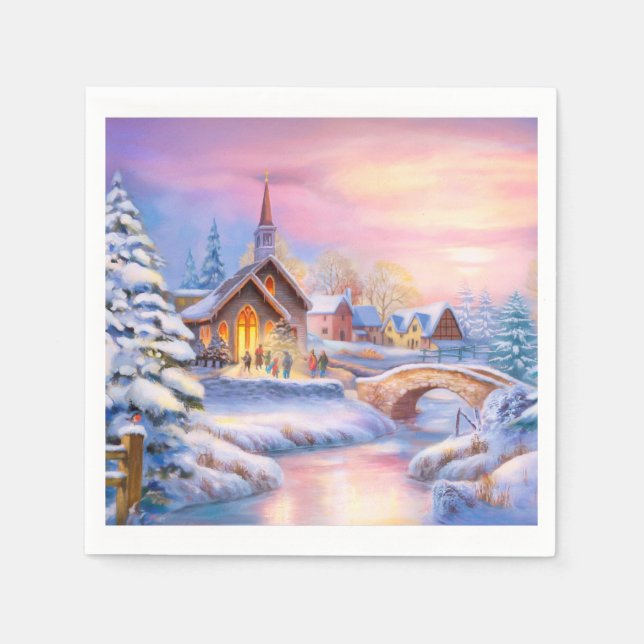 Serviette En Papier La nuit sainte, la scène hivernale des vacances (Devant)