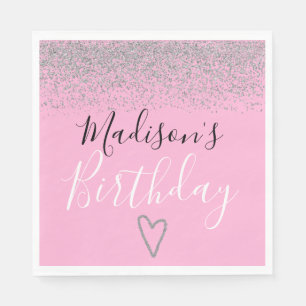 Serviette En Papier La Parties scintillant d'argent rose fillette éve
