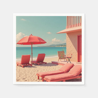 Serviette En Papier La plage d'été rouge vibe