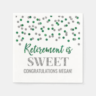 Serviette En Papier La retraite Confetti en argent vert est douce